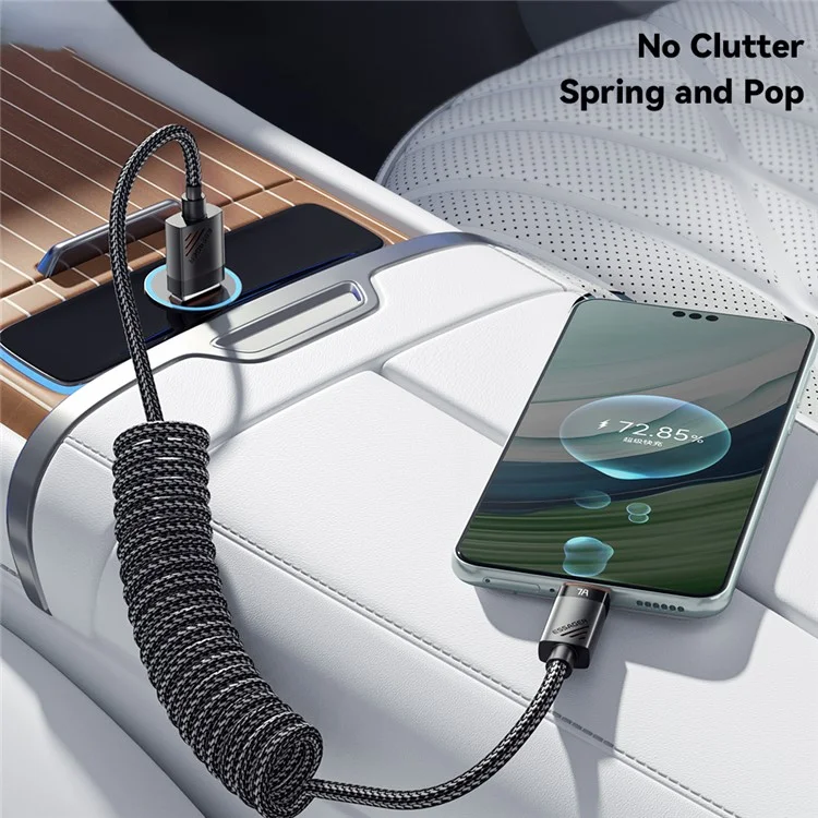 ESSAGER Пружинный кабель для зарядки USB-A на Type-C 100 Вт 7А, длина 1,2 м