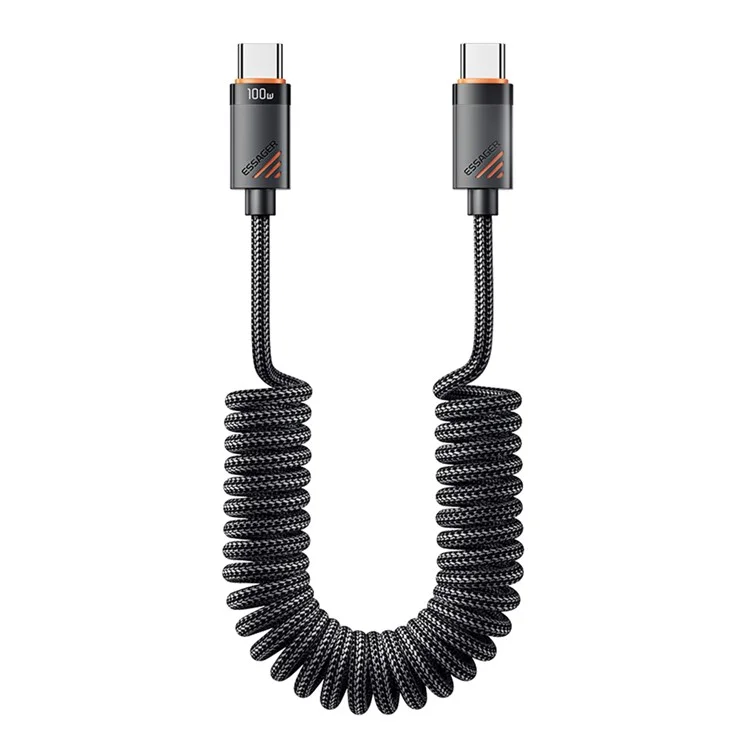 Câble de données ESSAGER Spring Type-C vers Type-C 100W de charge rapide de 1,8 m