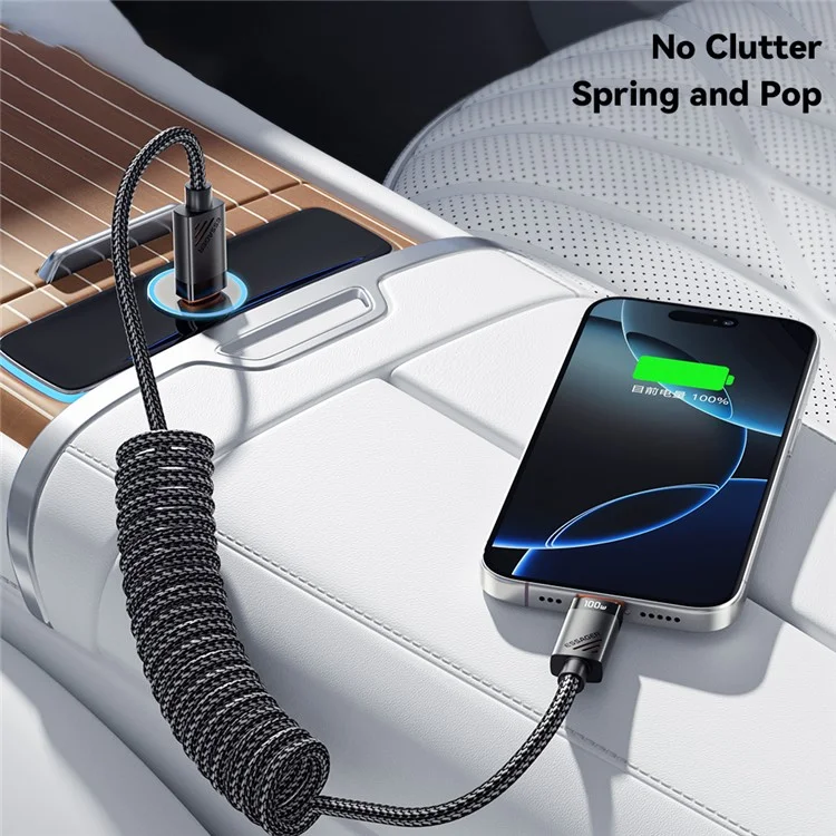 Câble de données ESSAGER Spring Type-C vers Type-C 100W de charge rapide de 1,8 m
