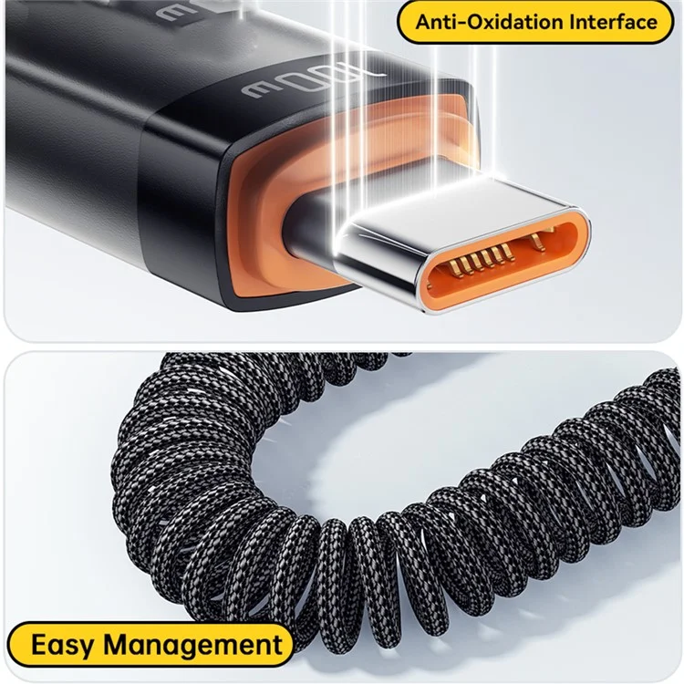 Câble de données ESSAGER Spring Type-C vers Type-C 100W de charge rapide de 1,8 m