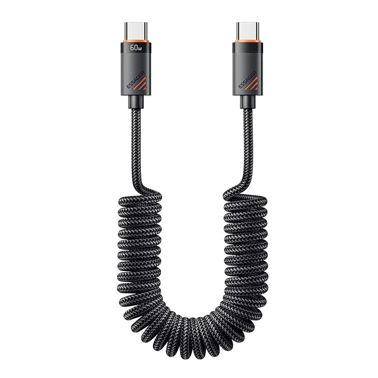 Câble de données ESSAGER Spring Type-C vers Type-C, 60W, charge rapide, 1,2 m
