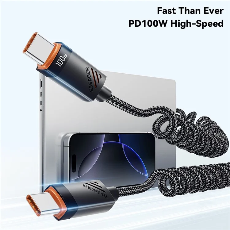 ESSAGER Federdatenkabel Typ-C auf Typ-C 60W Schnellladekabel 1,8m