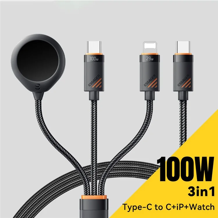 ESSAGER 3 in 1 Charging Cable for Watch  /  Phone  /  Type-C Devices PD 100W Fast Charging Data Cable