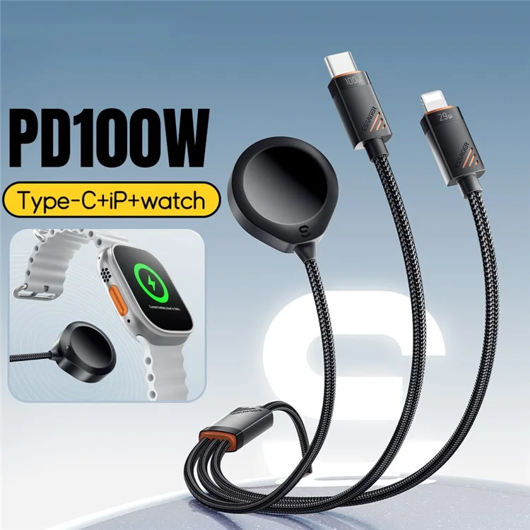ESSAGER 3 in 1 Charging Cable for Watch  /  Phone  /  Type-C Devices PD 100W Fast Charging Data Cable