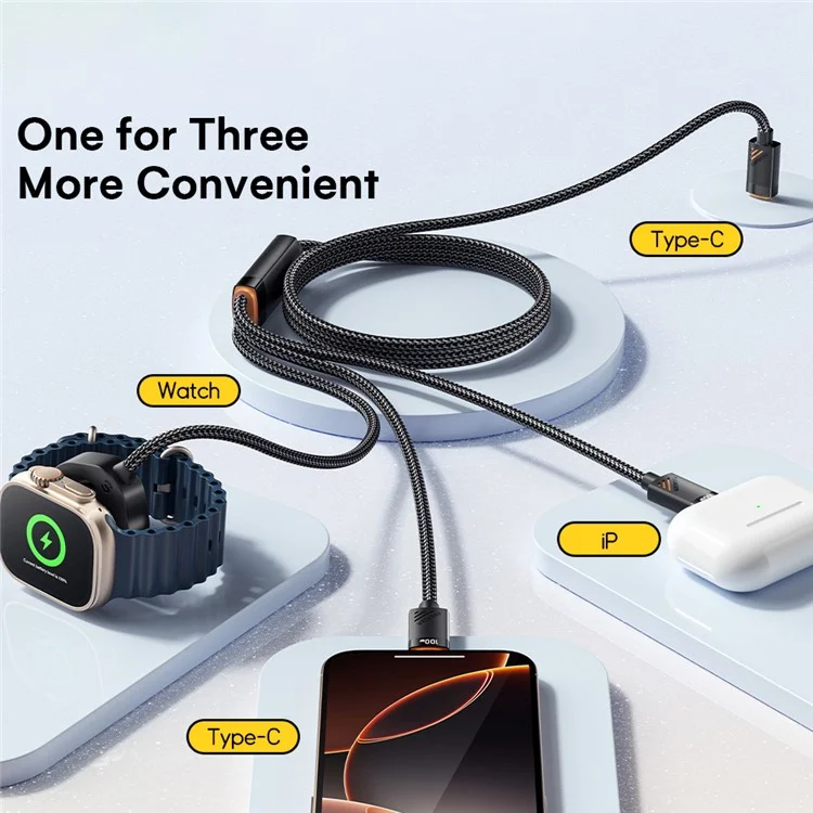 ESSAGER 3 in 1 Charging Cable for Watch  /  Phone  /  Type-C Devices PD 100W Fast Charging Data Cable