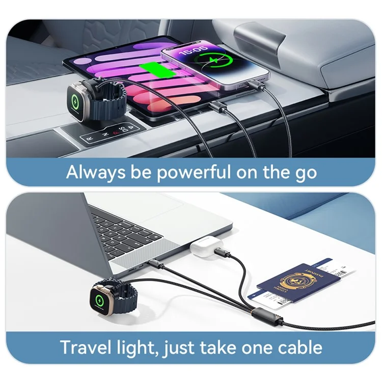 ESSAGER 3 in 1 Charging Cable for Watch  /  Phone  /  Type-C Devices PD 100W Fast Charging Data Cable