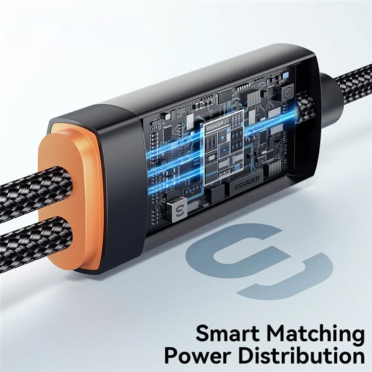 ESSAGER Type-C to iP + Type-C Data Cable E-Marker Chip PD 100W Fast Charging Cable 1.2m