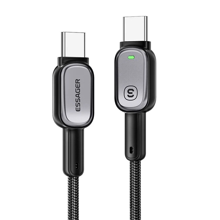 ESSAGER Type-C to Type-C 60W Smart LED Cable Fast Charging Durable Braided Data Cable 1m