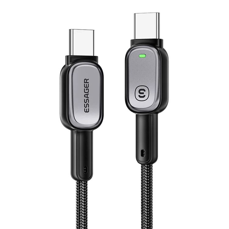 ESSAGER Type-C to Type-C 100W Smart LED Cable Fast Charging Durable Braided Data Cable 1m
