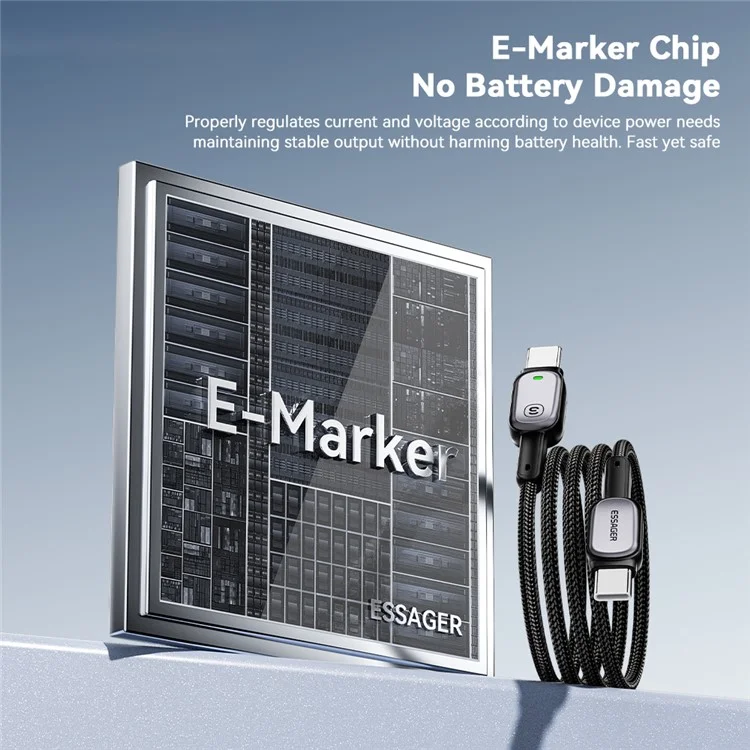 ESSAGER Type-C to Type-C 100W Smart LED Cable Fast Charging Durable Braided Data Cable 1m
