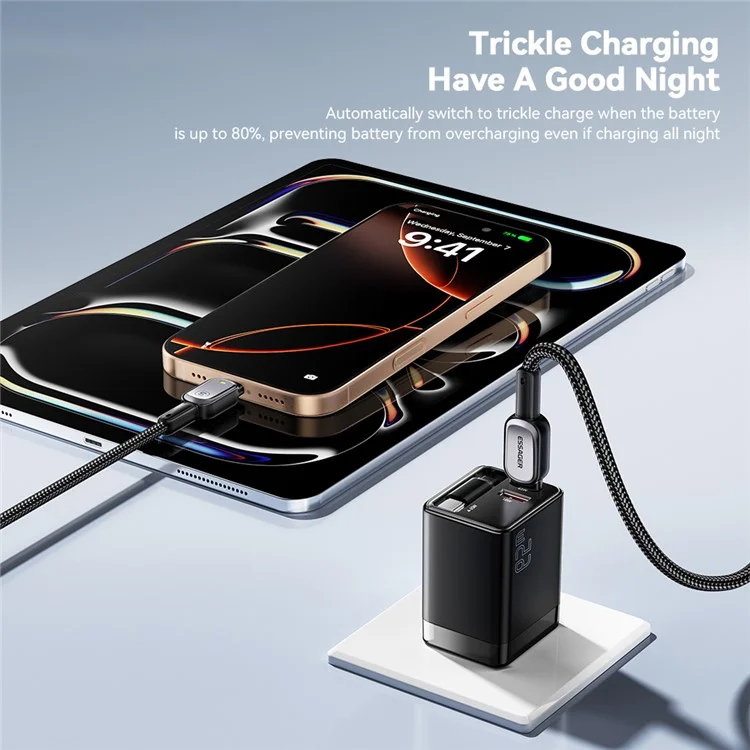 ESSAGER Type-C to Type-C 100W Smart LED Cable Fast Charging Durable Braided Data Cable 1m