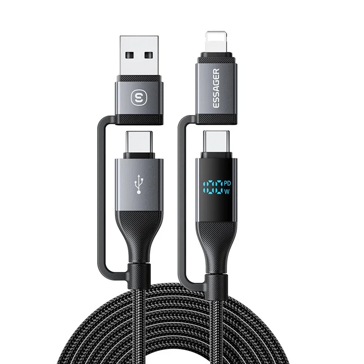 ESSAGER Câble de Données 4-en-1 avec Affichage Numérique, Charge Rapide PD 100W, 1m