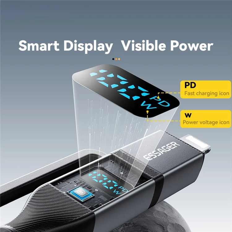 ESSAGER Câble de Données 4-en-1 avec Affichage Numérique, Charge Rapide PD 100W, 1m
