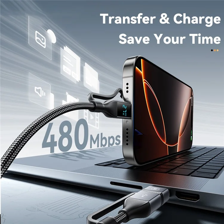 ESSAGER Câble de Données 4-en-1 avec Affichage Numérique, Charge Rapide PD 100W, 1m