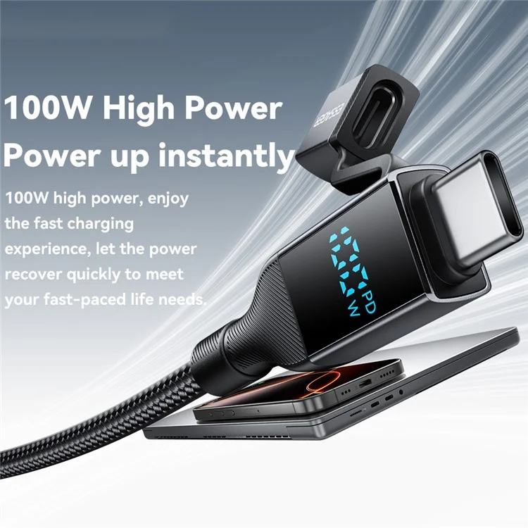 ESSAGER Câble de Données 4-en-1 avec Affichage Numérique PD 100W Charge Rapide 2m