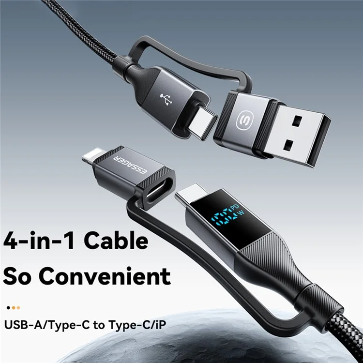 ESSAGER Câble de Données 4-en-1 avec Affichage Numérique PD 100W Charge Rapide 2m