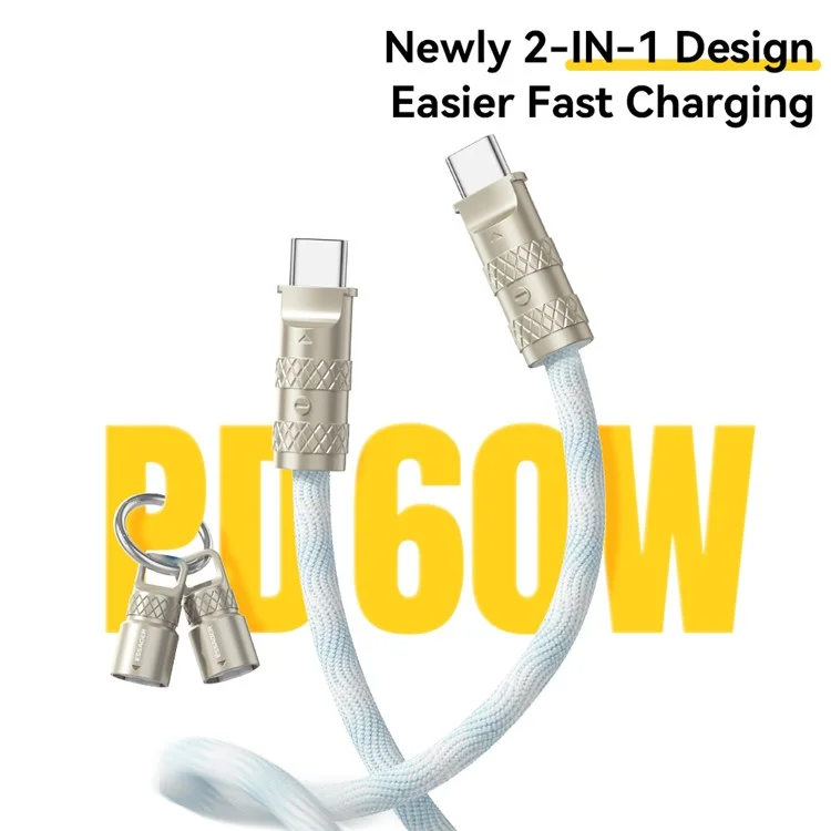 ESSAGER Cordão de Celular Transversal Cabo de Carregamento PD 60W Tipo-C para Tipo-C Trançado para Dados 0,3m - Preto