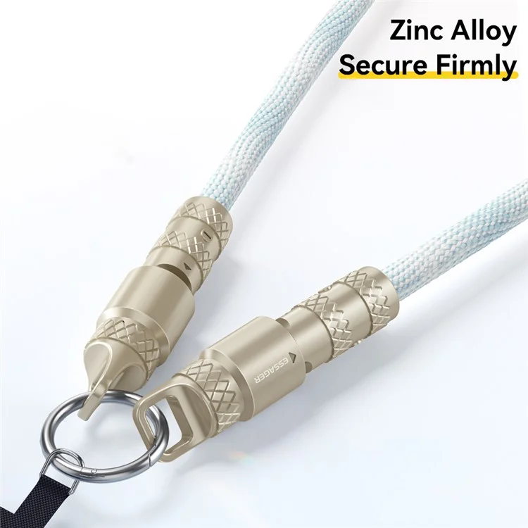 ESSAGER Crossbody Phone Lanyard PD 60W Charging Cable Type-C to Type-C Braided Data Cord 1.2m - Black