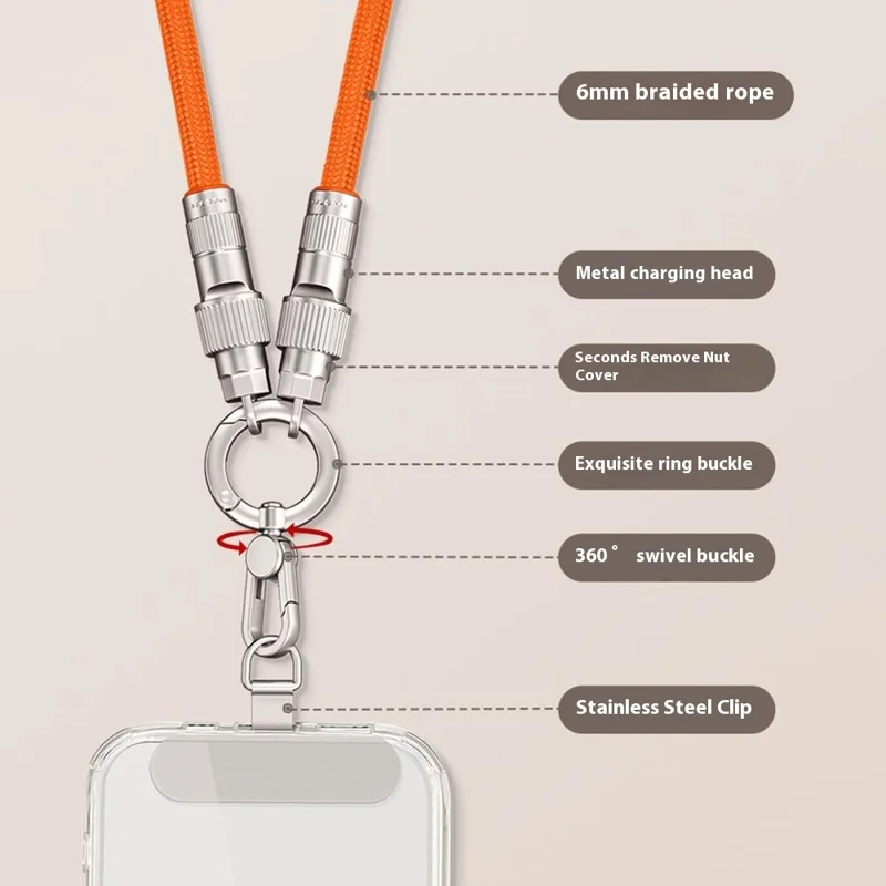 90cm Neck Strap 27W Charging Cable Phone Lanyard Cell Phone Tether with Type-C to L-Port Connector - Purple