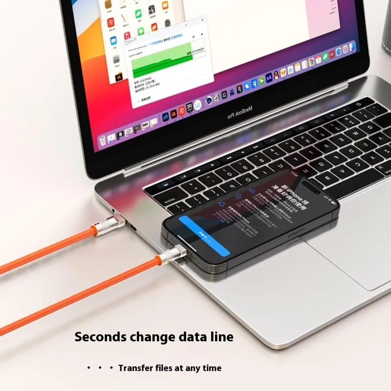 90cm Neck Strap 27W Charging Cable Phone Lanyard Cell Phone Tether with Type-C to L-Port Connector - Purple