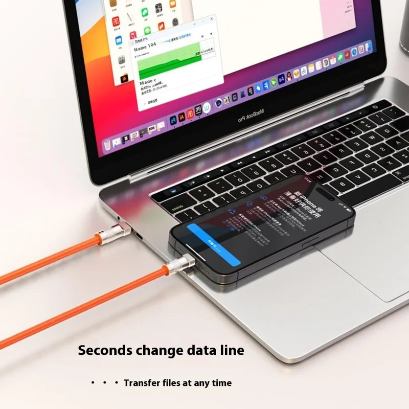 30cm Cell Phone Wrist Strap Fast Charging Data Cable with Type-C to L-Port Adapter Phone Lanyard - Black