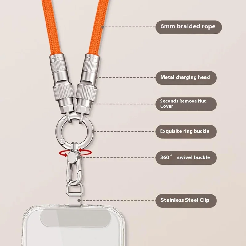 30cm Cell Phone Wrist Strap Fast Charging Data Cable with Type-C to L-Port Adapter Phone Lanyard - Multi-color