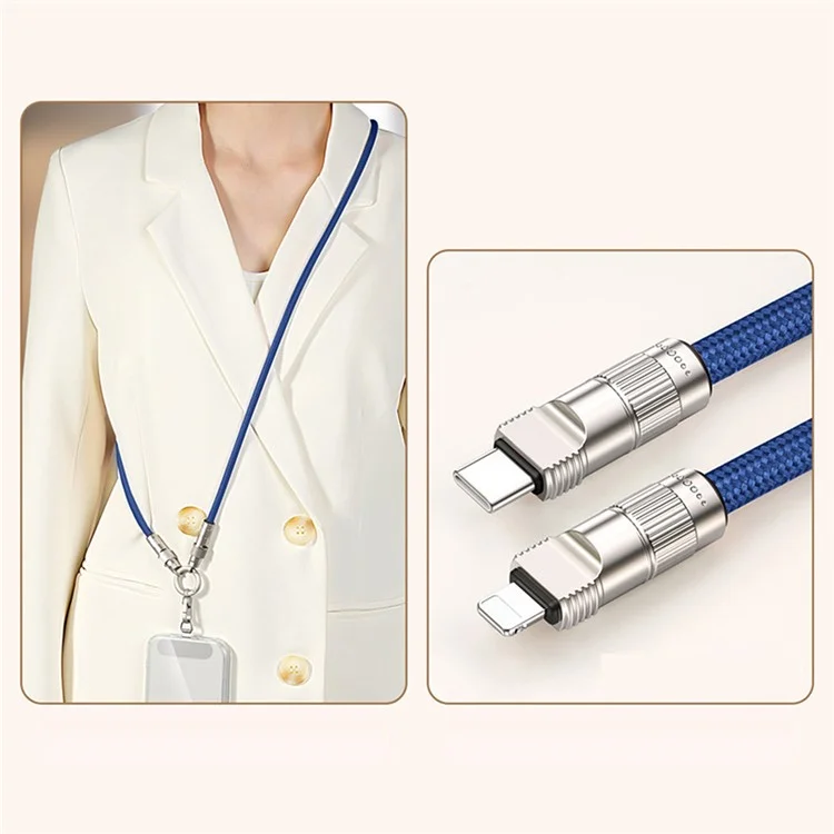120cm Crossbody Phone Lanyard Charging Cable Type-C to L-Port Adapter Universal Cell Phone Strap - Sapphire