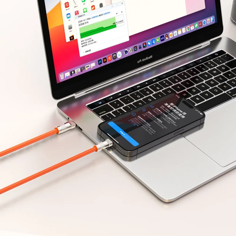 30cm 2 in 1 Wrist Strap Charging Cable Type-C to Type-C 66W Fast Charge Cable Cell Phone Lanyard - Multi-color