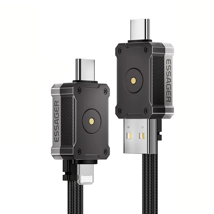 ESSAGER ES-X63 0.25m 4 in 1 Data Cable USB-A / Type-C to Type-C / 8Pin Multi-Function Charging Cord