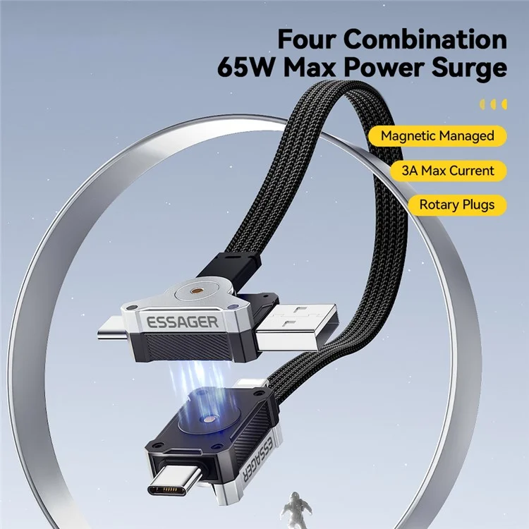 ESSAGER ES-X63 0.25m 4 in 1 Data Cable USB-A / Type-C to Type-C / 8Pin Multi-Function Charging Cord