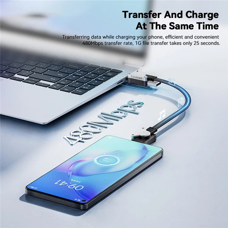 ESSAGER ES-X63 0.25m 4 in 1 Data Cable USB-A / Type-C to Type-C / 8Pin Multi-Function Charging Cord