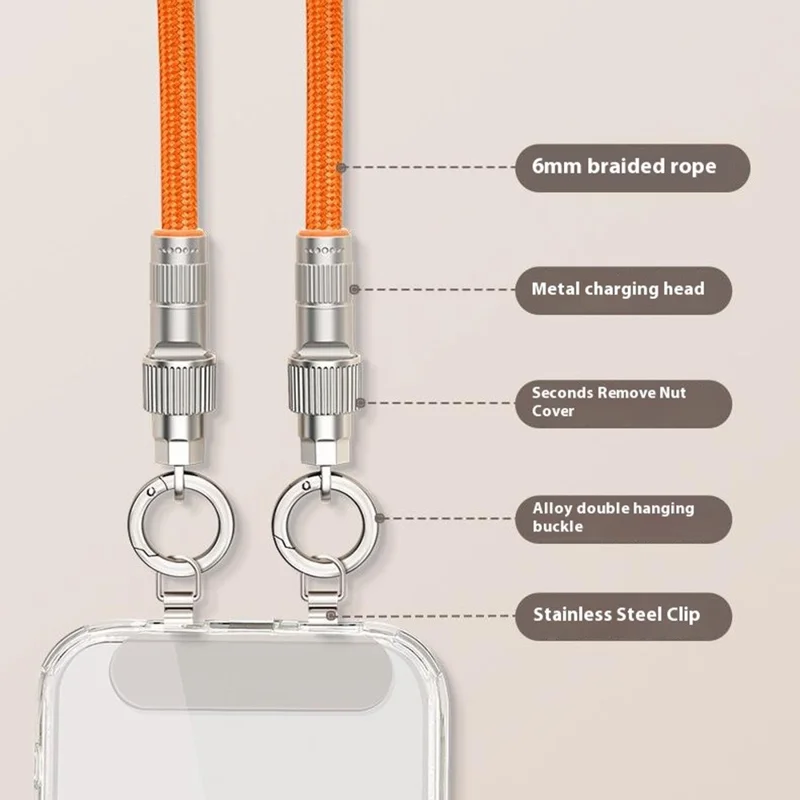 120cm Crossbody Lanyard Phone Charging Cable Type-C to L-Port 27W Fast Charge Cable Cell Phone Strap - Multi-color
