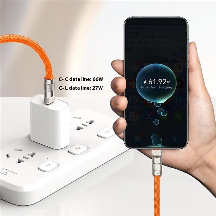 90cm Neck Strap Cell Phone Charging Cable Type-C to L-Port 27W Fast Charge Data Cord Necklace - Orange