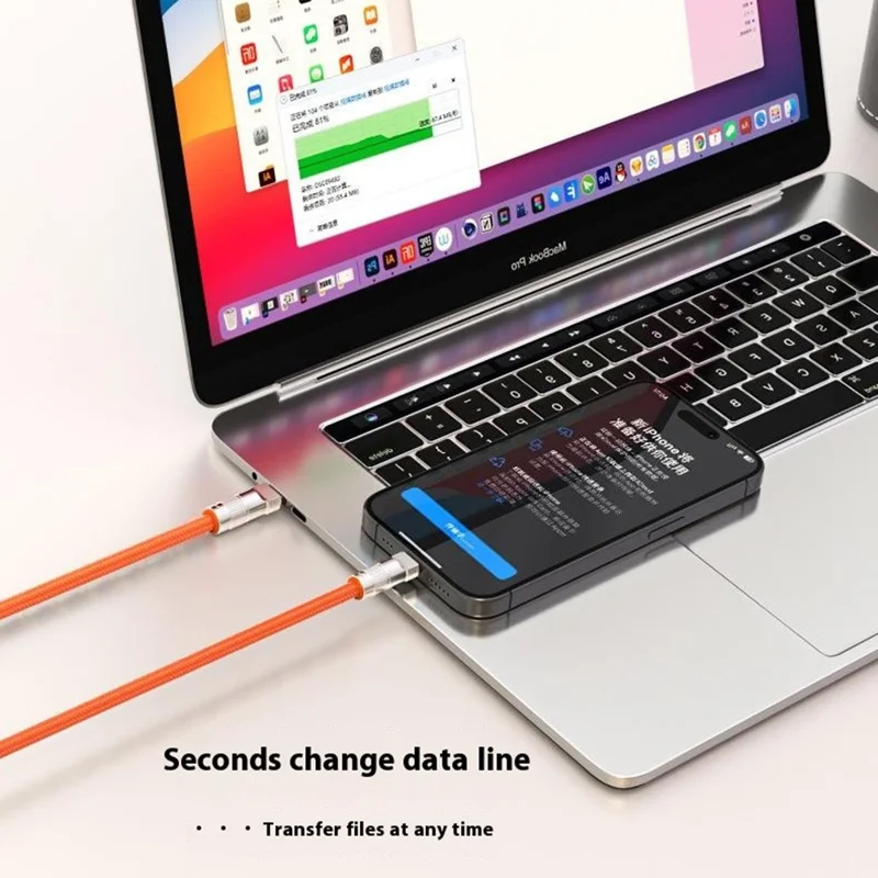 90cm Neck Strap Cell Phone Charging Cable Type-C to L-Port 27W Fast Charge Data Cord Necklace - Black