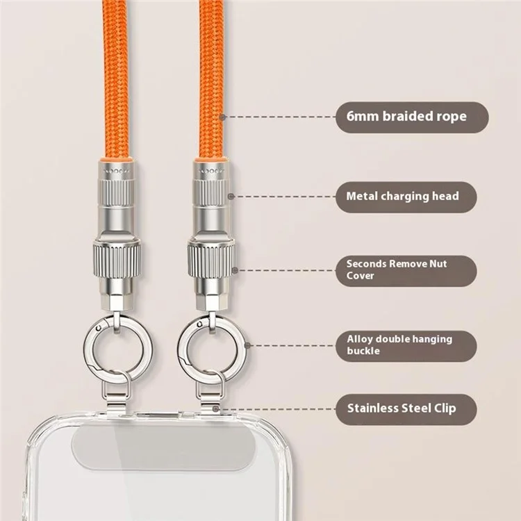 90cm Cell Phone Neck Strap Charging Cable Type-C to Type-C PD 66W Fast Charge Data Cable Necklace - Purple