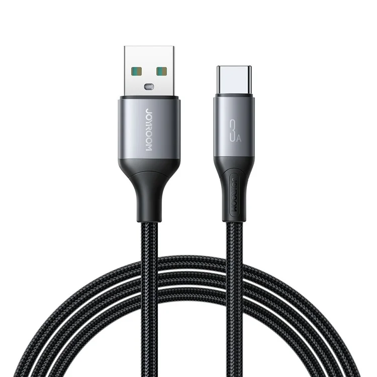 Cable JOYROOM S-A28 de 1 m USB-A a Tipo C, 3A, Carga Rápida, Trenzado de Nailon - Negro