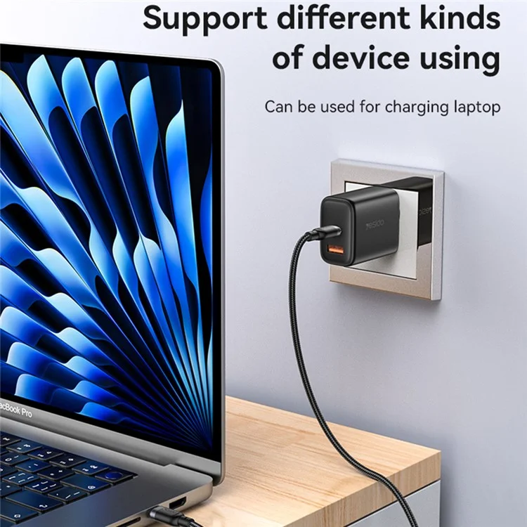 Câble YESIDO CA188 USB-C vers USB-C de 0,3 m - Charge Rapide 60W et Synchronisation de Données