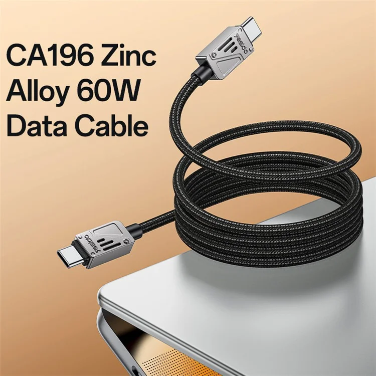 YESIDO CA196 1.2m USB C to USB C Charging Cable 60W Fast Charging Braided Data Cord for Laptops Tablets