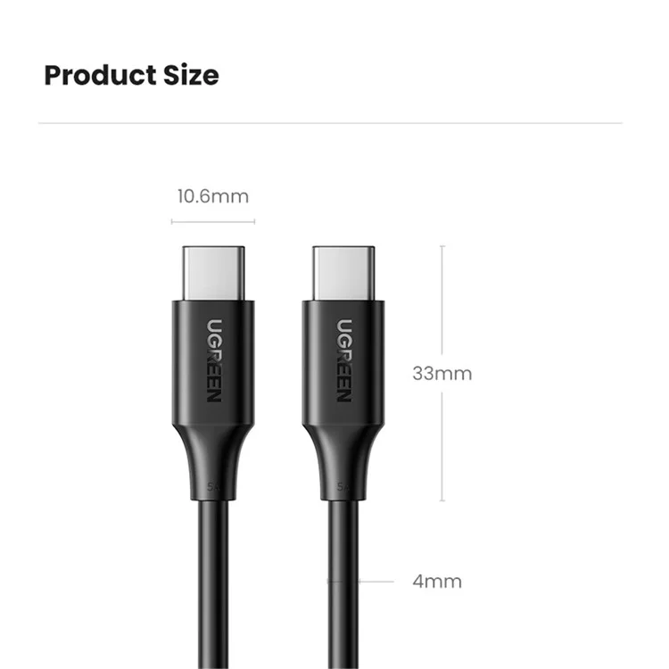 UGREEN 15175 Cavo USB-C a USB-C da 0,5m per iPhone 15 / 16 / MacBook / iPad Pro - Ricarica Rapida e Trasferimento Dati