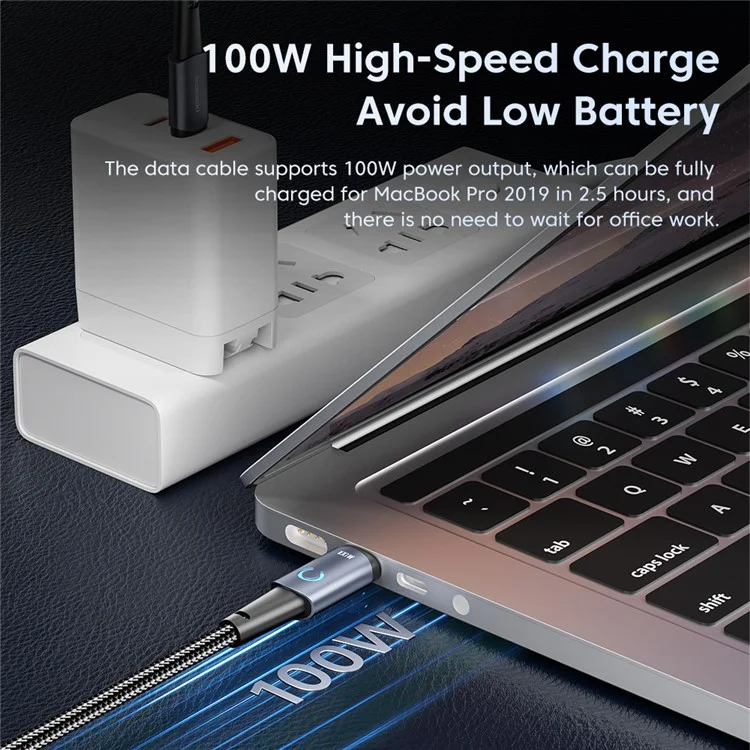 TOOCKI TQ-X02 USB-C auf USB-C Kabel 1m Typ C 100W Ladekabel 480Mbps Datenübertragung - Grau