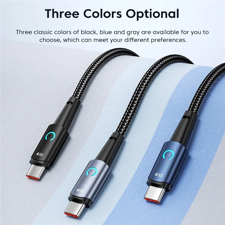 TOOCKI TQ-X02 USB-C auf USB-C Kabel 1m Typ C 100W Ladekabel 480Mbps Datenübertragung - Grau