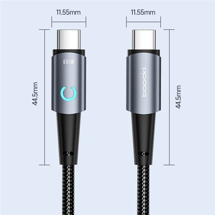 TOOCKI TQ-X02 USB-C auf USB-C Kabel 1m Typ C 100W Ladekabel 480Mbps Datenübertragung - Grau
