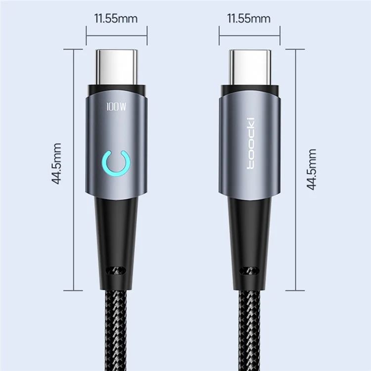 TOOCKI TQ-X02 USB-C auf USB-C Kabel 2m Typ C 100W Ladekabel 480Mbps Datenübertragung - Grau