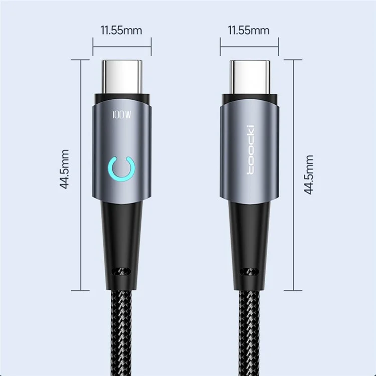TOOCKI TQ-X02 60W USB-C auf USB-C Ladekabel 2m Typ C Schnellladekabel 480 Mbit/s Datenübertragung - Grau