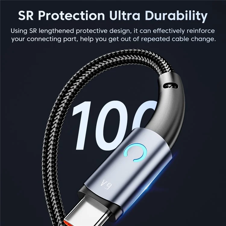 Toocki TQ-X02 1m USB-A auf USB-C Ladekabel 6A Schnellladung Datensynchronisationskabel mit LED-Anzeige - Grau