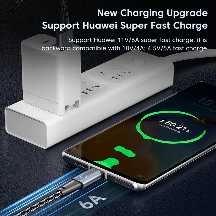 Toocki TQ-X02 1m USB-A auf USB-C Ladekabel 6A Schnellladung Datensynchronisationskabel mit LED-Anzeige - Grau