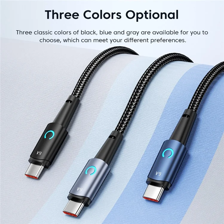 Toocki TQ-X02 1m USB-A auf USB-C Ladekabel 6A Schnellladung Datensynchronisationskabel mit LED-Anzeige - Grau