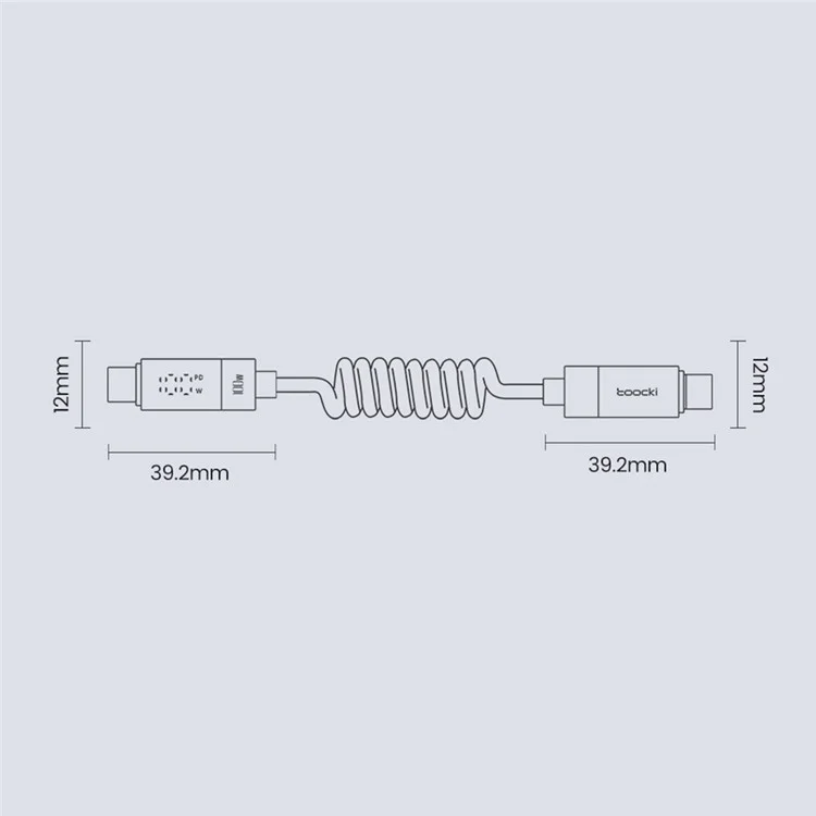 TOOCKI TXC-60C2 1.8m Spring Data Cord PD 100W Fast Charging Digital Display USB C to USB C Cable - Grey