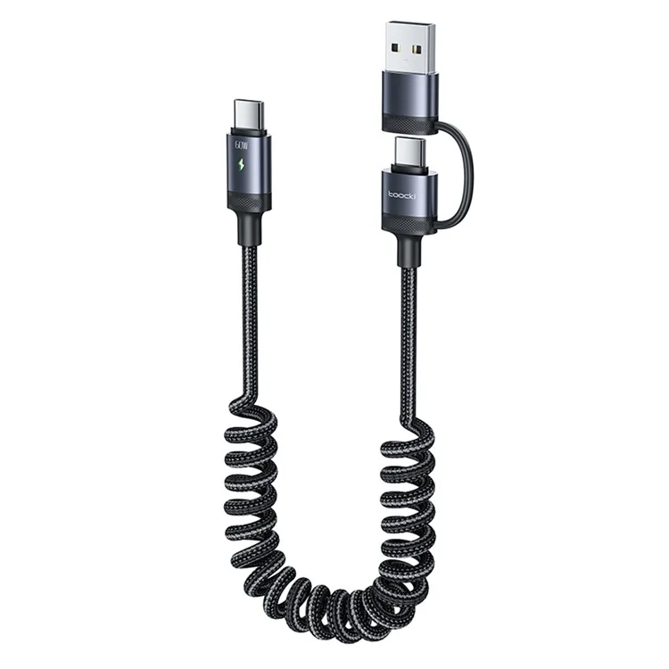 TOOCKI TQ-X73A4 1.5m USB A + USB C to USB C 2 In 1 Spring Data Cable 60W / 3A Fast Charging Cord
