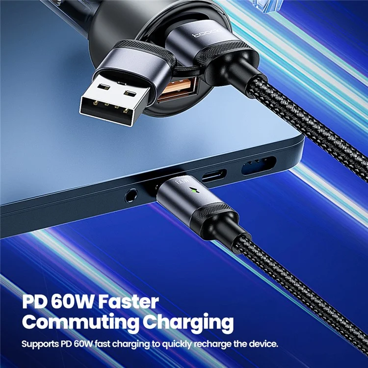 TOOCKI TQ-X73A4 1.5m USB A + USB C to USB C 2 In 1 Spring Data Cable 60W / 3A Fast Charging Cord